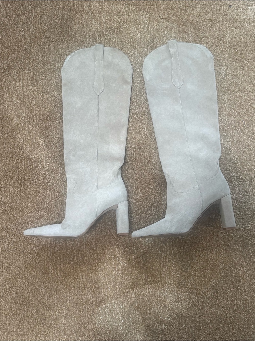 Zara Suede Cowboy Boots Sz 40 9 Taupe